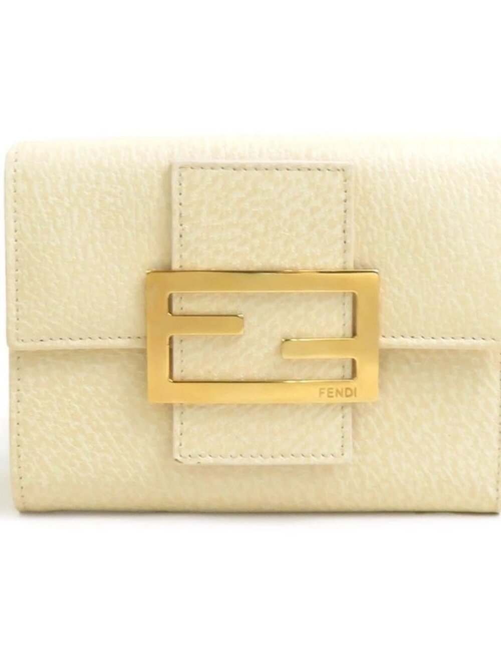 FENDI Trifold Wallet Beige/Gold Leather/Metal